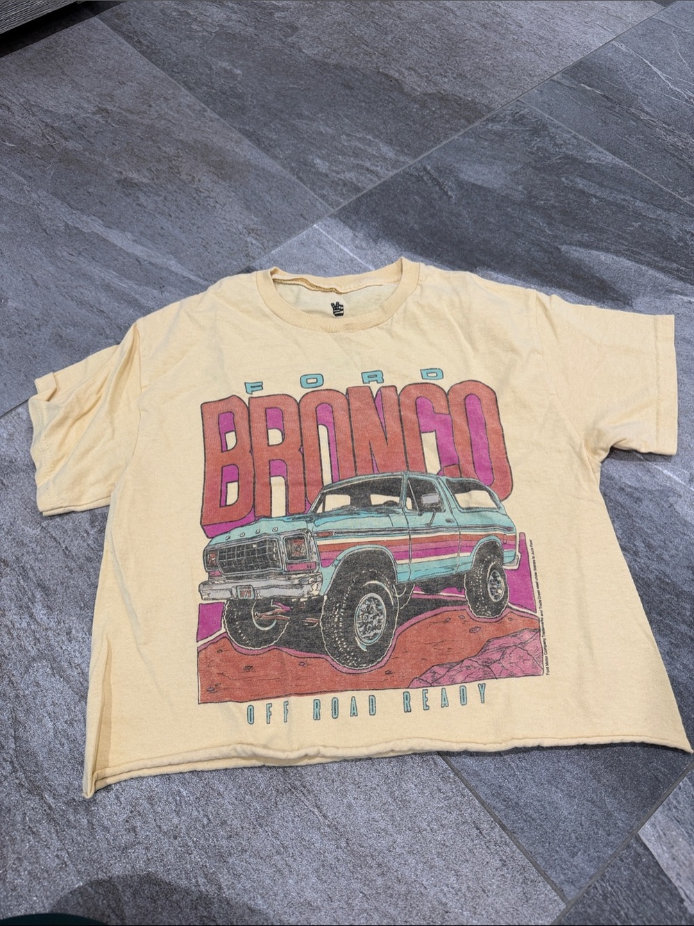 Ford Cream Kids' Retro Bronco Graphic Tee with Teal & Pink Accents